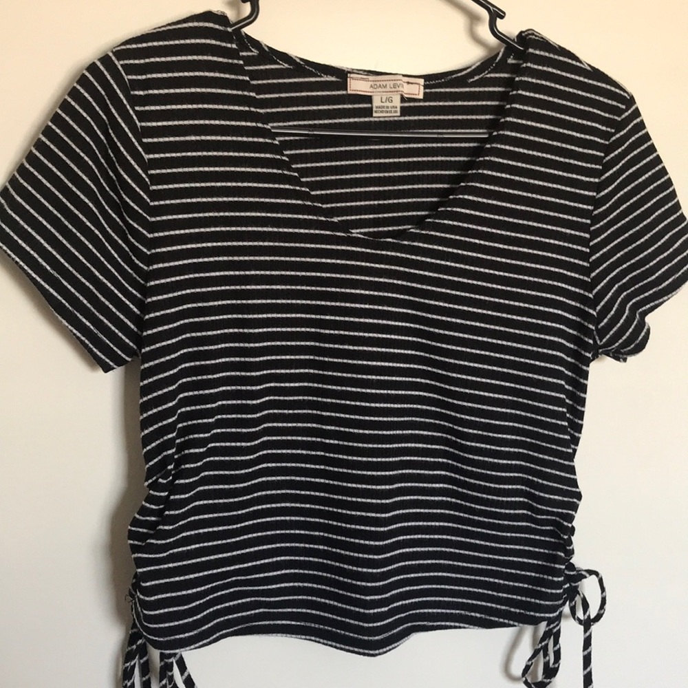 Black Striped Crop Top w/ double side drawstrings
